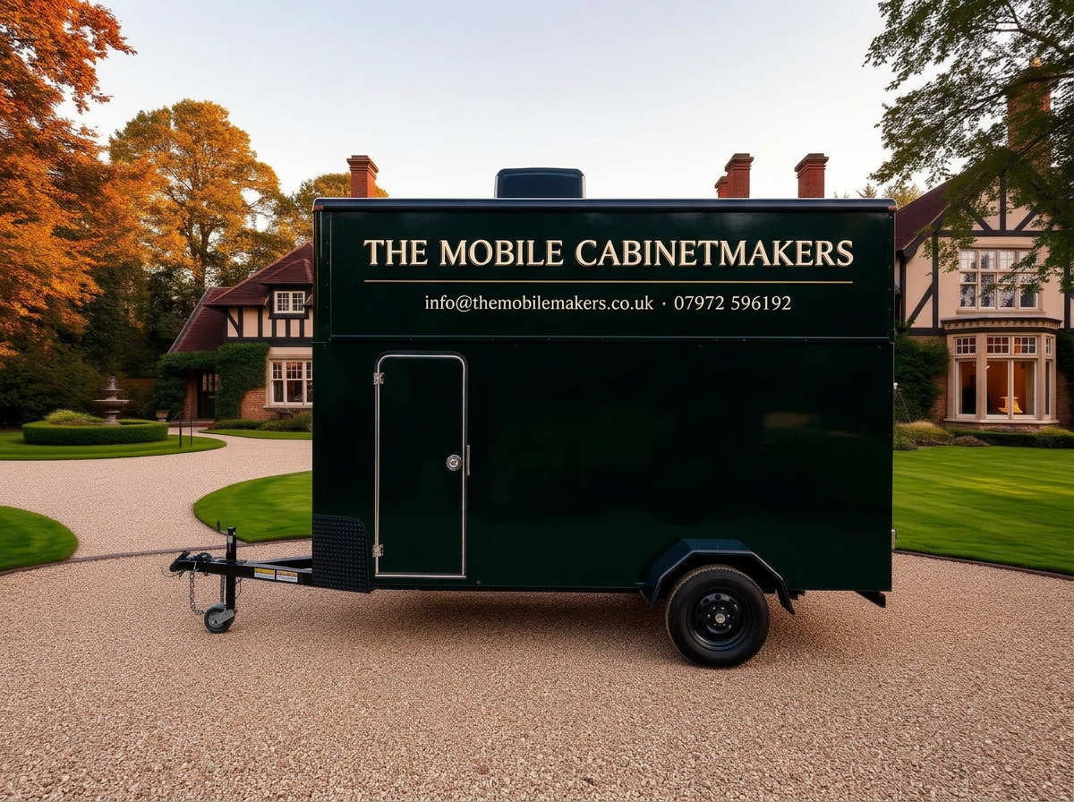 The mobile workshop trailer parked at a client property